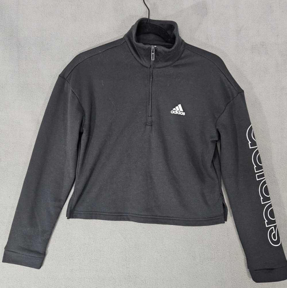 Adidas Womens Crop Half Zip Sweatshirt Pullover Black Size Small S Side Logo New